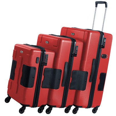TACH V3 Connectable Hard Shell Rolling Travel Suitcase Luggage Bags w/ Spinner Wheels, TSA Approved Lock, & Storage Pouches, 3 Piece Set, Wine Red