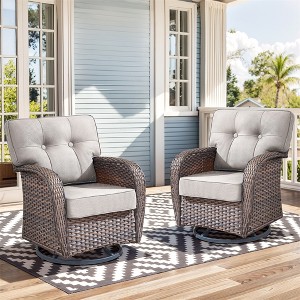 Gymojoy 2 Pieces Outdoor Wicker Swivel Chairs with Cushion - 1 of 4