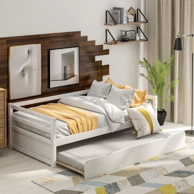 NicBex Twin Size Daybed 76" L Modern Wooden Bed Frame with Trundle for Bedroom, Living Room, No Box Spring Required, Space Saving, White