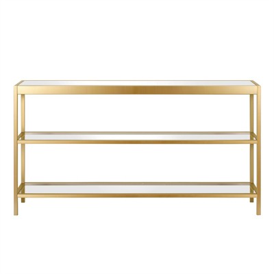 55-Inch Brass Metal and Glass Console Table with Storage