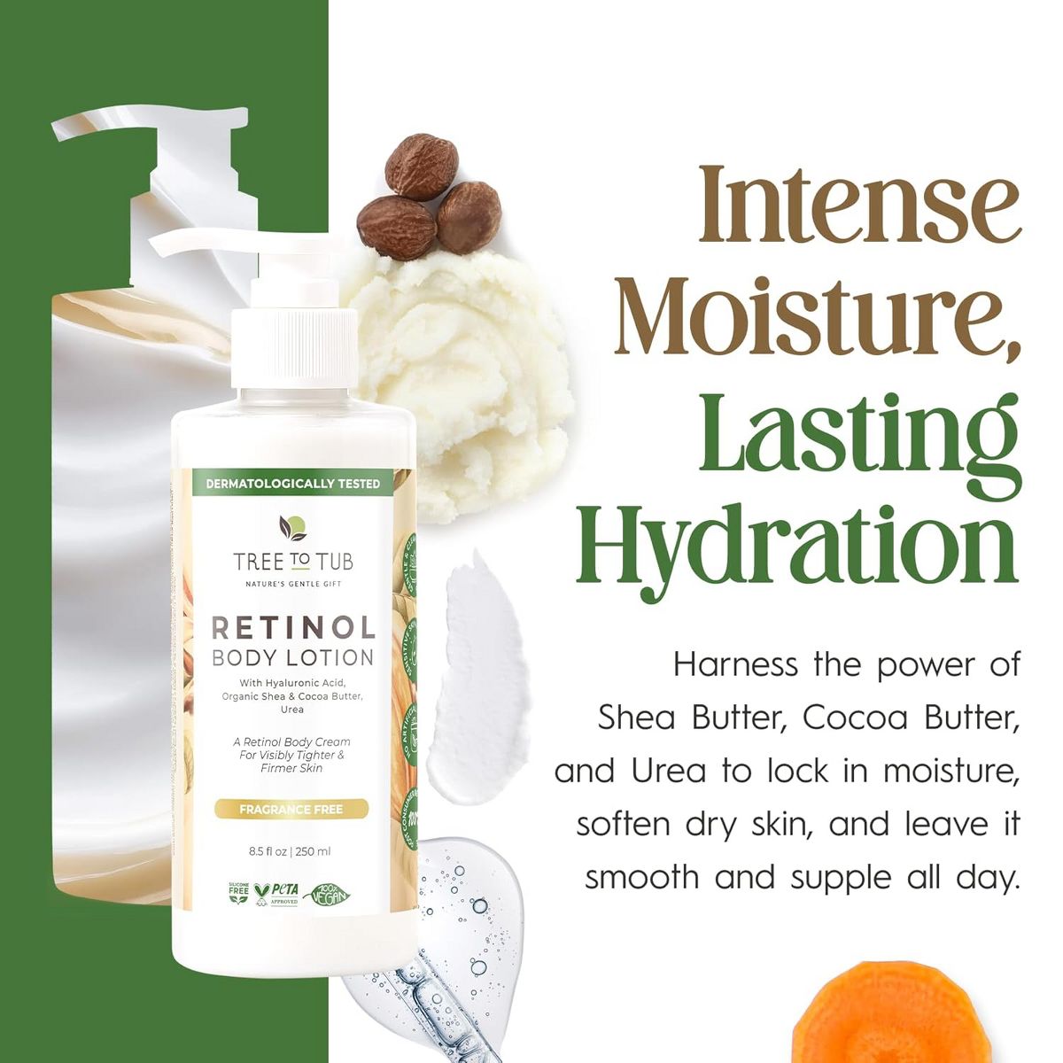 Tree To Tub Retinol Body Lotion - Hydrating Retinol Body Cream, Retinol Firming Cream w/ Hyaluronic Acid & Shea Butter, Body Lotion for Crepey Skin - thumbnail 5