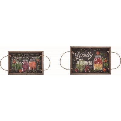 Transpac Wood 17.25 in Multicolor Spring Organic Vegetable Nested Trays Set of 2 Decorative Platters for Tabletop