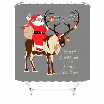Santa Claus Riding An Elk Shower Curtains for Bathroom Waterproof Fabric Bath Curtain Durable Soft Stylish Bathroom Decor 72x72 Inch