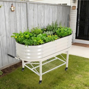 Coucheta Oval Galvanized Raised Garden Bed Kit with Legs & Storage Rack for Patio, Easy Assembly, Thick Metal Outdoor Planter Box for Vegetables - 1 of 4