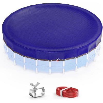 VINGLI Round Pool Cover, 24 FT Solar Cover with Winch and Cable for Above Ground Pools, Heavy Duty Swimming Pool Cover Protector, Blue