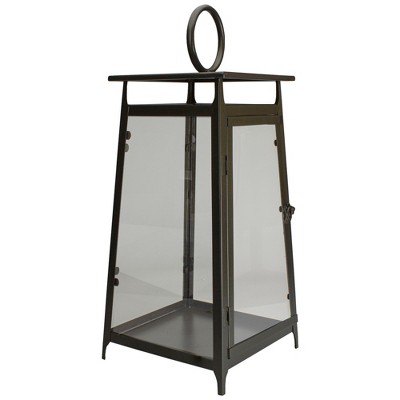 Elegant Winter Charm 21" Brown Metal & Glass Candle Lantern