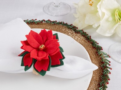 Festive Red Felt Poinsettia and Jute Napkin Rings Set