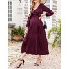 Maternity Dress Women's V-Neck Puff Sleeve Pleated Maternity Maxi Dress for Baby Shower or Casual Wear  lightgreenflower XL - 4 of 4