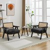 Mid Century Modern Accent Chair, Comfy Living Room Chairs with Sturdy Wood Legs, Rattan Backrest & Beige Thick Linen Cushion Armchair - 4 of 4