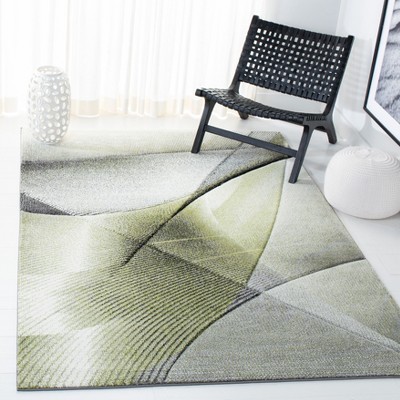 Grey and Green Rectangular Mid-Century Modern Area Rug