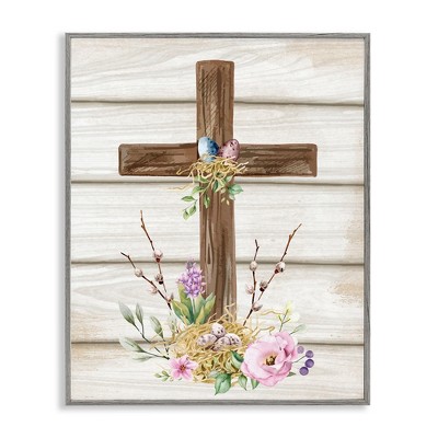 Stupell Industries Spiritual Easter Cross Spring Blossoms Black Framed Giclee Art