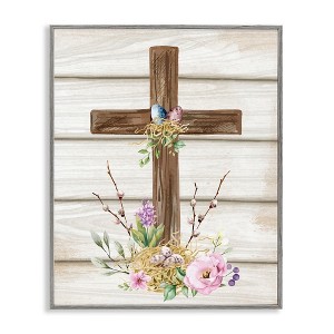 Stupell Industries Spiritual Easter Cross Spring Blossoms Black Framed Giclee Art - 1 of 4