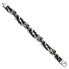 Chisel Stainless Steel Antiqued and Polished Skulls with Roses Black Leather 8" Bracelet - 3 of 4