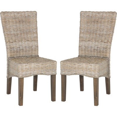 White Washed Rattan Cane Transitional Side Chair