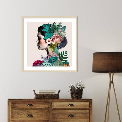 Floral Profile Abstract Expressionism Giclee Print in Natural Frame