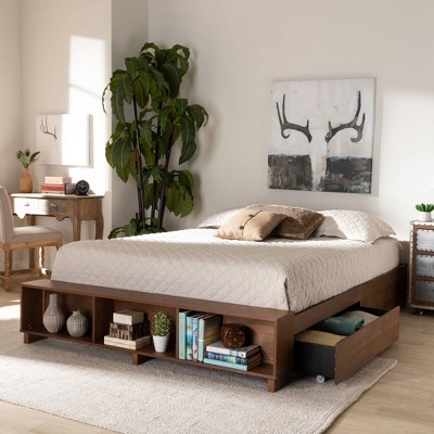 Arthur King Size Ash Walnut Wood Platform Bed with Storage