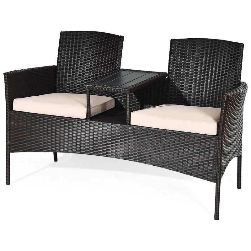 Costway Patented Patio Rattan Chat Set Loveseat Sofa Table Chairs Conversation Cushioned, 5 of 12