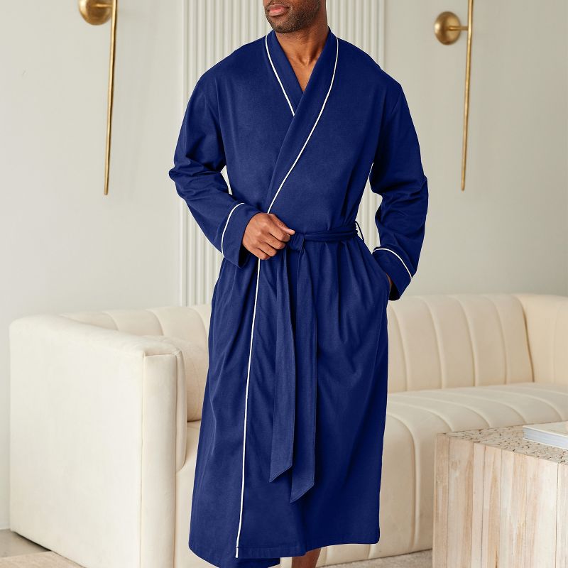 ADR Men's Soft Cotton Knit Jersey Long Lounge Robe with Pockets, Bathrobe, 4 of 7