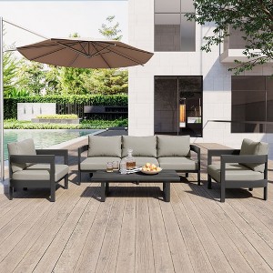 CAVINAS Outdoor Sofa Set, Iron Outdoor Patio Conversation Sets with Thick Cushions, Modern Backyard Furniture Set for Garden - 1 of 4
