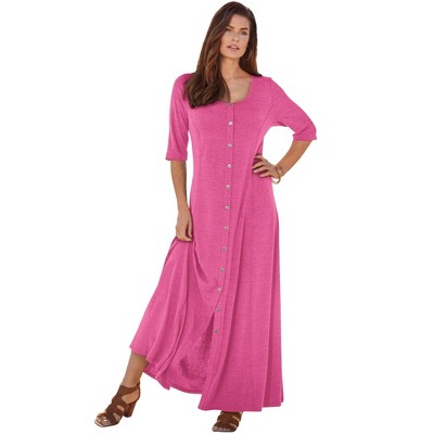 Roaman's Women's Plus Size Button Front Heathered Dress