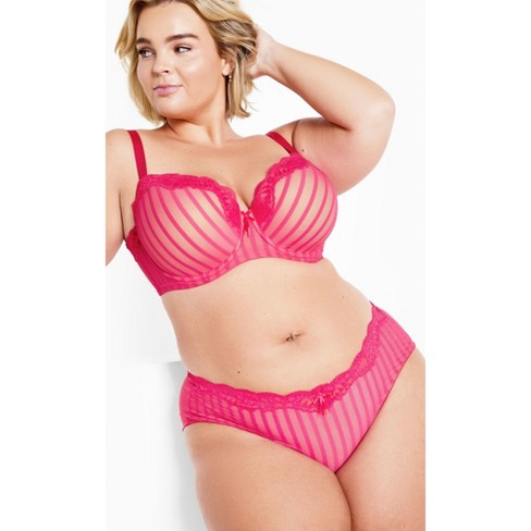 Women's Plus Size Fifi Contour Stripe Mesh Lace Bra - raspberry | CITY CHIC - image 1 of 4