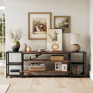 ORRD TV Stand for 85+ Inch TVs, 78.7" Extra Long Modern Farmhouse Entertainment Center with 3 Tiers, Metal Mesh Doors & Steel Frame, Brown & Black - 1 of 4
