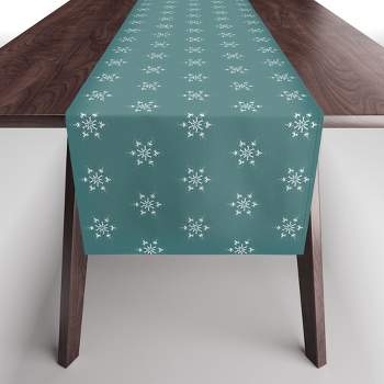 Sheila Wenzel-Ganny Holiday Green Snowflakes Table Runner - Society6