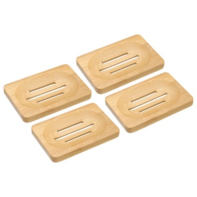 Unique Bargains Natural Bamboo Wooden Soap Dish with Self-Draining for Bathroom Bathtub