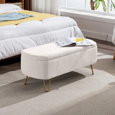 Lycvki Modern Storage Ottoman Bench with Gold Legs for End of Bed