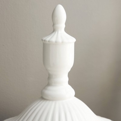 26" White Ceramic Tall Fluted Urn Vase with Lid