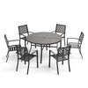 Captiva Designs 7pc Black Round Slatted Steel Table with Umbrella Hole& Metal Armrest Chairs - 2 of 4