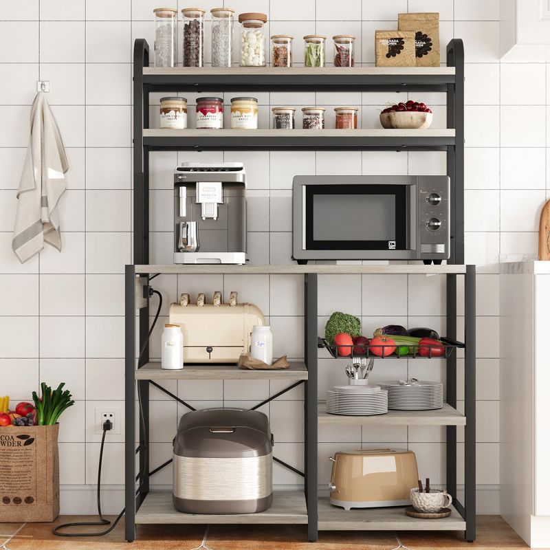 Whizmax Large Bakers Rack with Power Outlets, 6-Tier Microwave Stand, Coffee Bar, Kitchen Shelf with Wire Basket,Bookshelf, 2 of 10