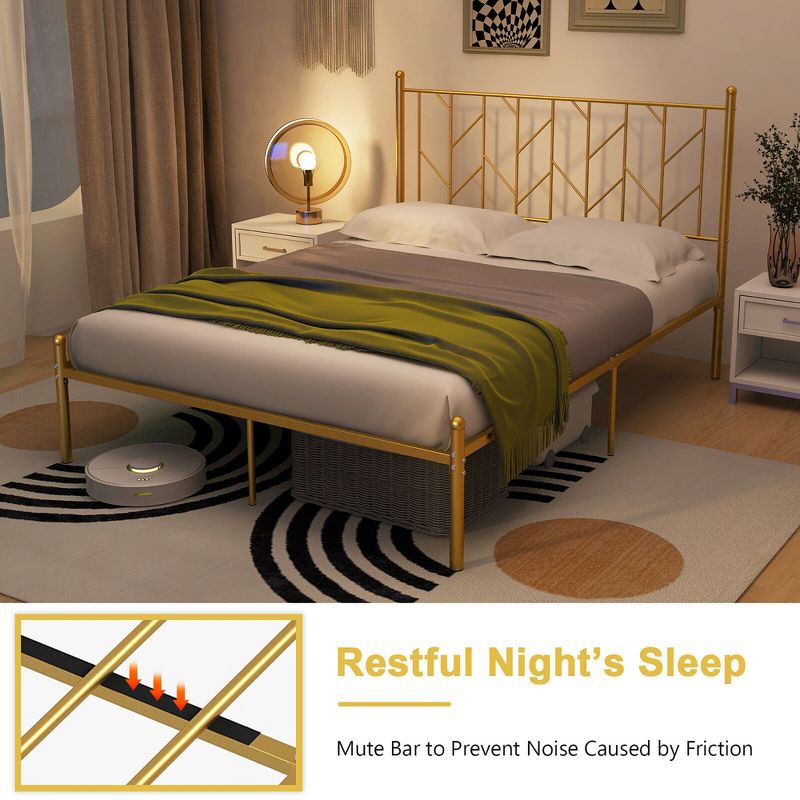 Tangkula Full Size Platform Bed Frame Heavy-duty Metal Bed Frame w/Sturdy Metal Slat Support Gold, 5 of 11