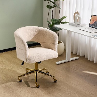 VINGLI Modern Curved Office & Vanity Desk Chair, Cute Upholstered Nail Chair with Wheels & 360° Swivel & Club & Tilting, Velvet Chenille, Mint Green
