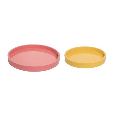 Transpac Wood 18.1 in. Multicolor Spring Serving Tray Set of 2