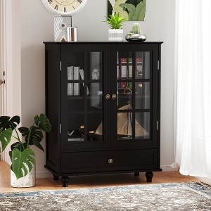 Chic Crate Modern Black Buffet Cabinet with Glass Doors & Drawer, Wooden Sideboard for Dining Room & Entryway - 1 of 4