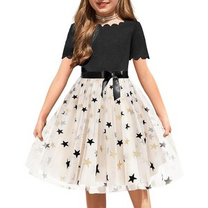 Arshiner Girls Dress Tutu Fluffy Summer Dresses Belted Wedding Party Flower Girls' Dress Size 3-11 Years - 1 of 4