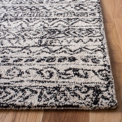Ivory and Black Hand-Tufted Wool 9' x 12' Area Rug