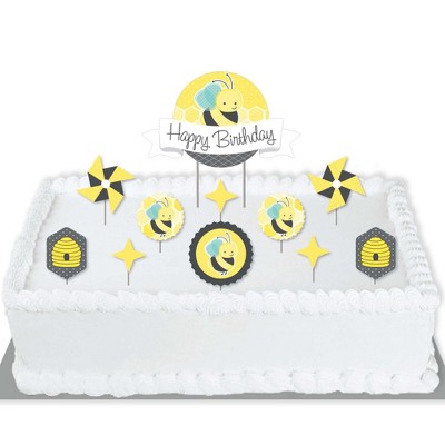 Big Dot of Happiness Honey Bee - Birthday Party Cake Decorating Kit - Happy Birthday Cake Topper Set - 11 Pieces