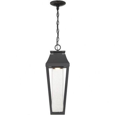 Brookline Matte Black LED Outdoor Hanging Lantern with Seeded Glass