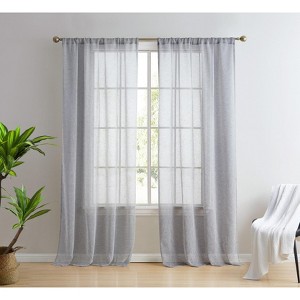 HLC.ME Penelope Faux Linen Textured Privacy Sheer Light Filtering Rod Pocket Curtains Panels, Set of 2 - 1 of 4