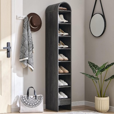 67" Shoe Rack with 3 Adjustable Shelves, Wooden 8 Tiers shoe organizer for 8 Pairs Shoe, Vertical Tall Shoe Storage, Gray