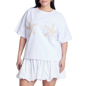ELOQUII Women's Plus Size Embroidered Starfish Tee - 1 of 4