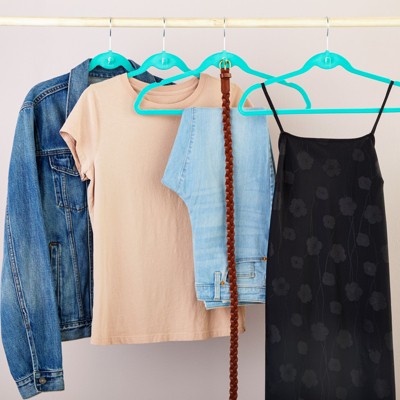 Teal Velvet Non-Slip Cascading Suit Hangers, 17.5 Inches, 50 Pack