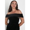 Coolmee Women Elegant Sexy Smocked Off Shoulder High Slit Bodycon Wrap Velvet Dress Cocktail Party Maxi Dress - 2 of 4