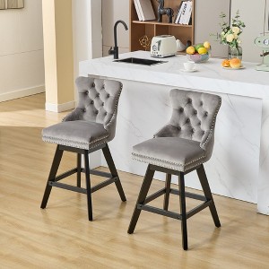 Kumasinova 25.9"H Swivel Bar Stools with Button Tufted Back,Set of 2,Luxury Velvet Barstools Dining Chairs with Chrome Nailhead Trim - 1 of 4