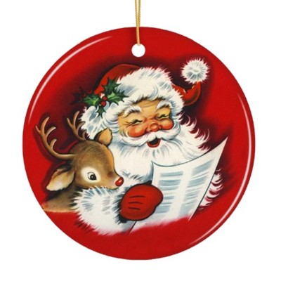 Santa and Baby Reindeer Singing a Christmas Carol Ornament| OrnamentallyYou