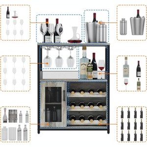 3-Tier Bar Cabinet with Detachable Wine Rack, Adjustable Shelves, Glass Holders, Buffet Sideboard for Dining Room Kitchen Living Room - 1 of 4