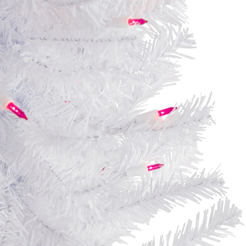 Northlight 3' Pre-Lit Woodbury White Pine Slim Artificial Christmas Tree, Pink Lights, 3 of 8