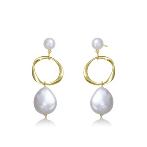 Guili Sterling Silver 14K Gold Plated Hoop Earrings adorned with Freshwater Pearls, adding a touch of timeless charm and modern elegance. - 1 of 3